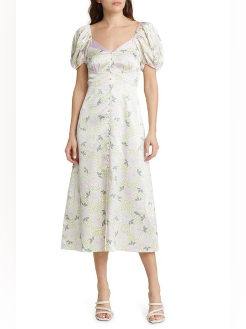 Ted Baker Ledaah Floral Puff Sleeve Midi Dress In Lilac Size 3 6203